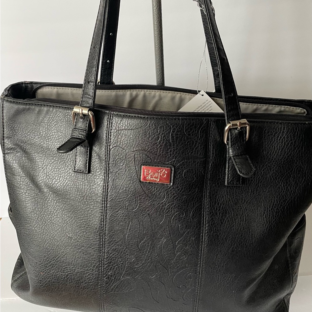 Beijo Black Leather Tote Bag